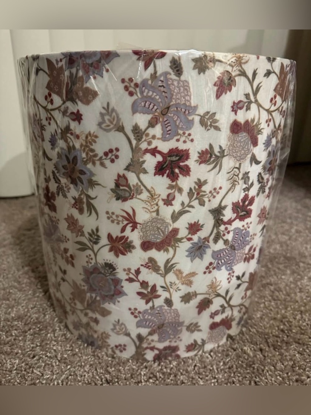 Floral Pattern White & Multicolor Waste Basket -